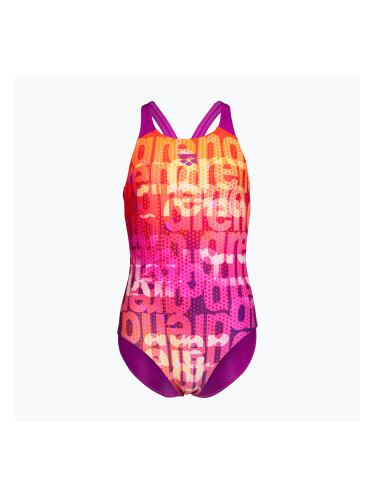 Детски цял бански костюм arena Multi Colours V Back pink multi/very fuchsia