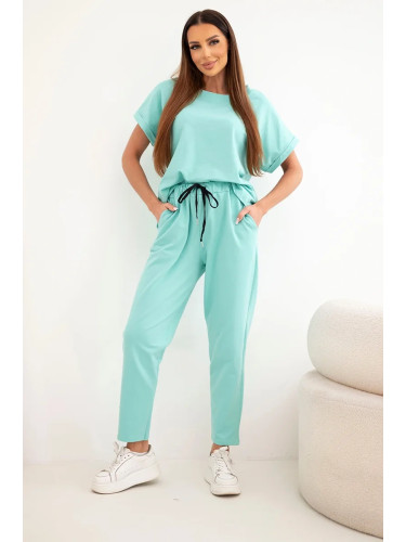 Kesi Włoski памучен комплект блуза + панталон мента