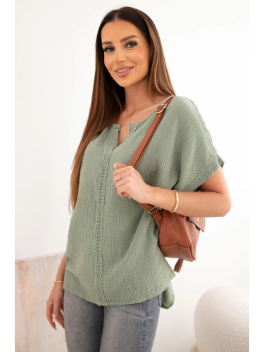 Дамски оувърсайз топ Kesi с дантела в цвят каки