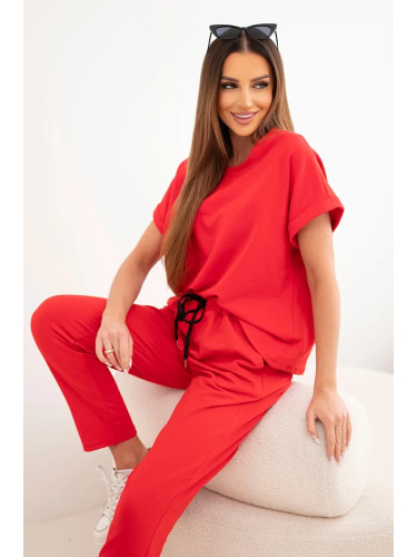 Комплект от памучна блуза и панталон Kesi в червено