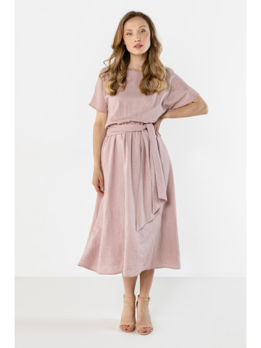 Дамска ленена миди рокля с колан