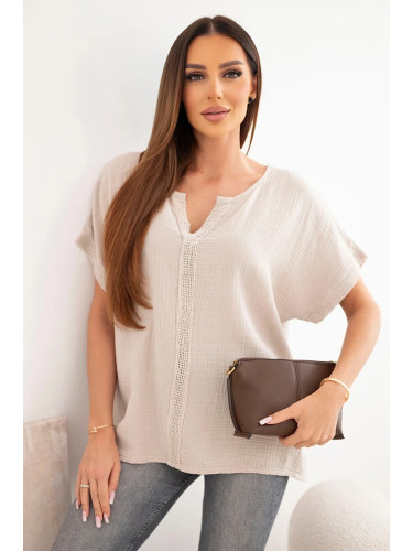 Дамска овърсайз блуза с дантела