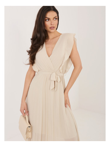 Бежова миди пола с плисирана долна част