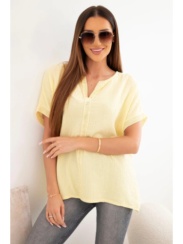 Дамска памучна блуза Kesi с овърсайз дизайн и дантела