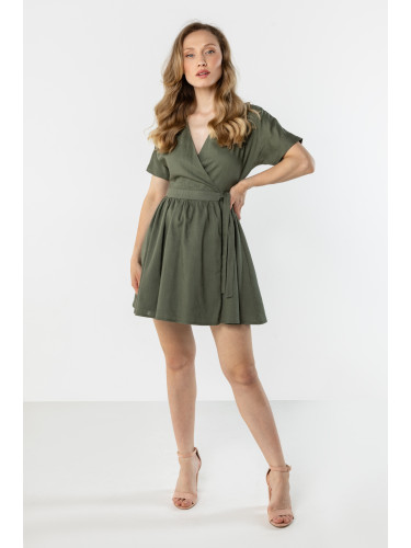 Дамска мини рокля от лен с прегъване