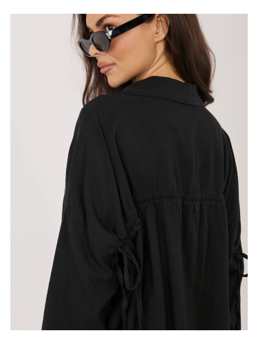 Черна риза от ленена смес