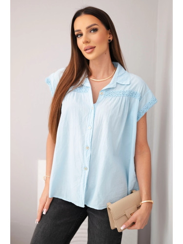 Дамска блуза-риза с дантела и къс ръкав