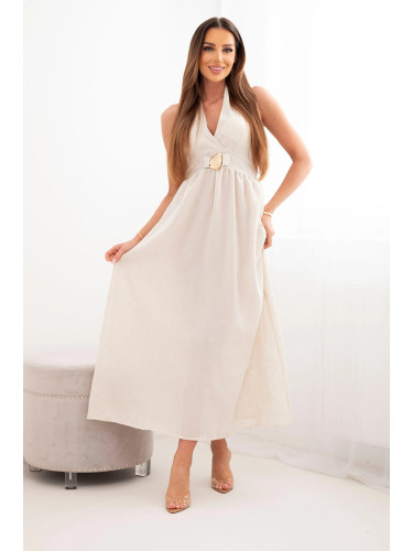 Дамска макси рокля Kesi с връзка на врата, бежова