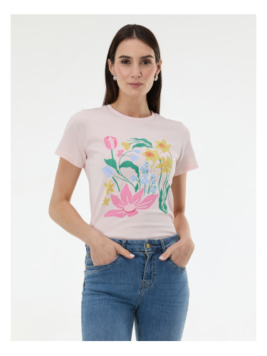 Светлорозова дамска тениска с щампа ORSAY