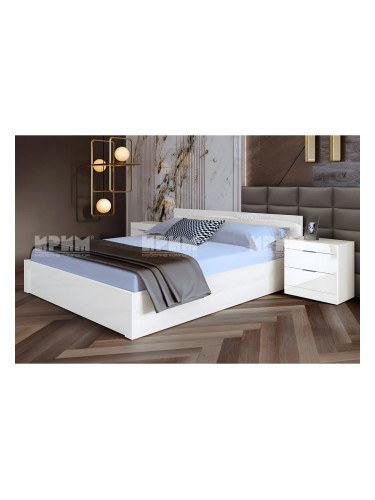 Спален комплект модел 7047 с повдигащ механизъм, Бял гланц