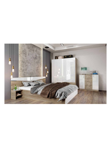 Спален комплект модел 7062 за матрак 160/200, Сонома арвен/Бял гланц