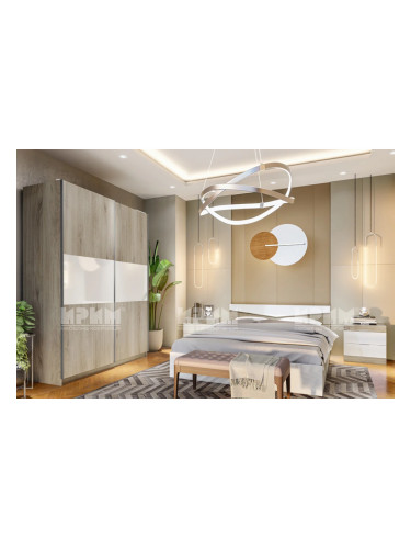 Спален комплект модел 7070 за матрак 160/200, Сонома арвен/Бял гланц