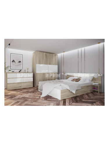 Спален комплект модел 7071 за матрак 160/200, Сонома арвен/Бял гланц