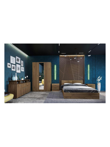 Спален комплект Модел 7073 за матрак 160/200, Орех адмирал