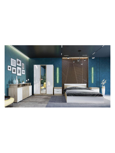 Спален комплект Модел 7073 за матрак 160/200, Сонома арвен/Бял гланц