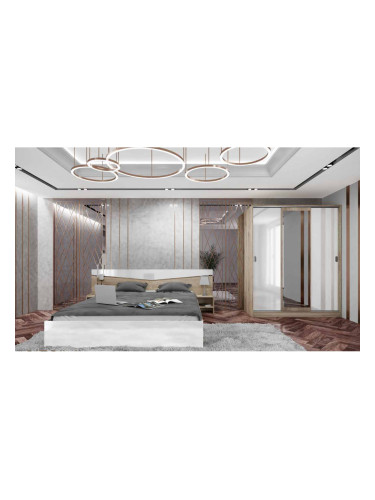 Спален комплект модел 7074 за матрак 160/200, Сонома арвен/Бял гланц