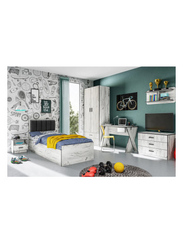 Детски спален комплект модел 5032 за матрак 90/200 см, Дъб крафт бял/Сив