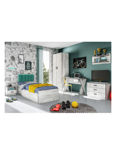 Детски спален комплект модел 5037 за матрак 90/200 см, Дъб крафт бял/Тюркоаз