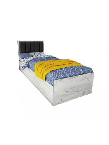 Легло Mod 5042 с тапицирана табла за матрак 90/200 см, Дъб крафт бял/Сив