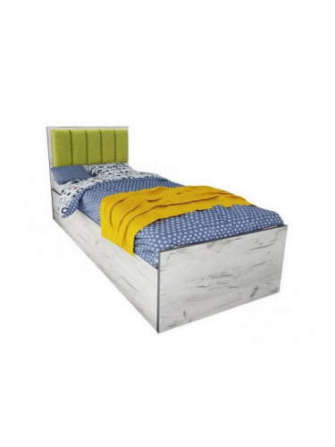 Легло Mod 5044 с тапицирана табла за матрак 90/200 см, Дъб крафт бял/Зелен