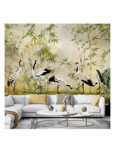 Фототапет Жерави в бамбукова гора – ориенталска хармония