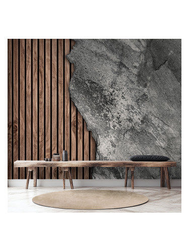 Фототапет дървена ламперия и бетон - модерен индустриален дизайн