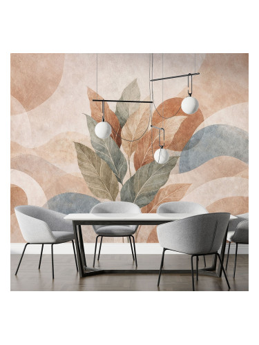 Фототапет с абстрактни листа в бежово и теракота