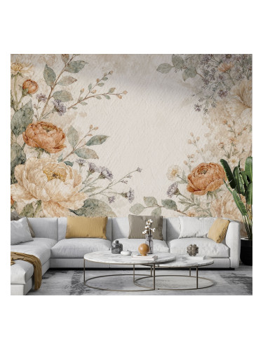 Фототапет винтидж цветя в бежово и праскова