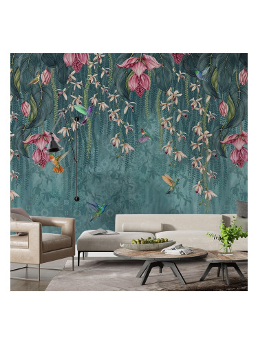 Фототапет тропически цветя и колибри