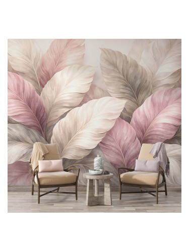 Фототапет с декоративни листа в пастелни тонове