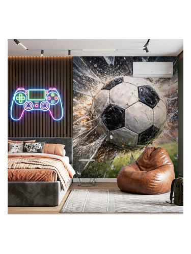 Фототапет футболен удар със счупено стъкло