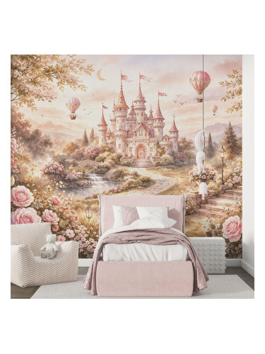 Приказен замък с рози - детски фототапет