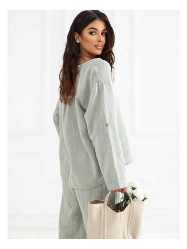 Памучна блуза в цвят каки