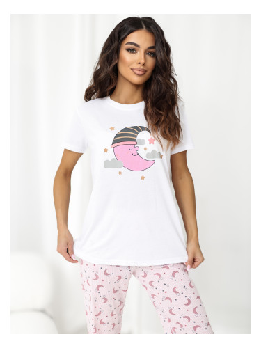 Розова памучна пижама с пантофи