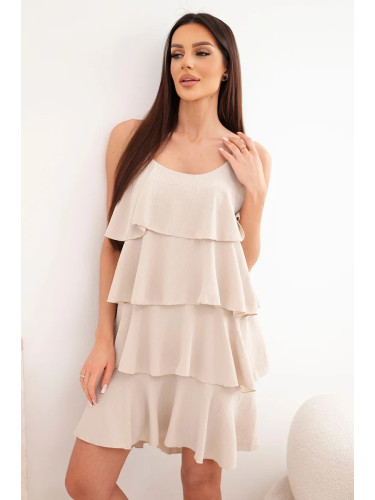 Бежова мини рокля Kesi с волани на презрамките