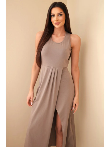 Дамска рокля без ръкави с миди джоб и волани