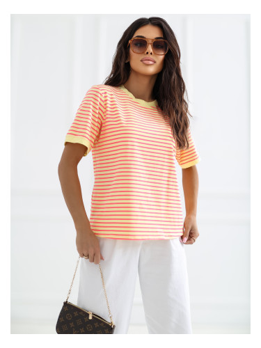 Памучна тениска в флуоресцентно розово-жълто