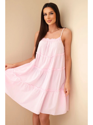 Дамска рокля без презрамки с волани