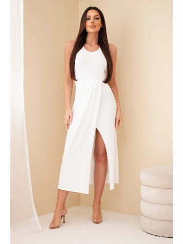 Дамска памучна рокля без ръкави миди кройка Kesi Włoski, бяла
