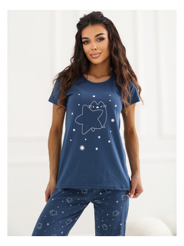 Дамска пижама с щампа - тъмносиня