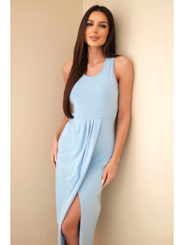 Дамска памучна рокля без ръкави Kesi, миди кройка, синя