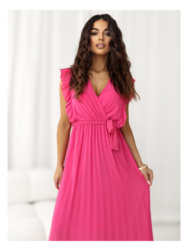 Тъмно розова лятна рокля с колан