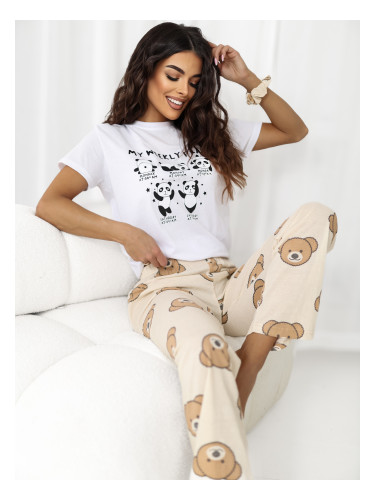 Бежова дамска пижама с маска за очи