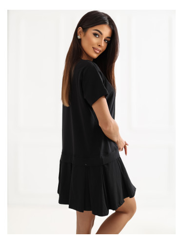 Черна памучна рокля с къс ръкав