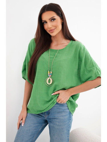 Дамска памучна блуза с къс ръкав