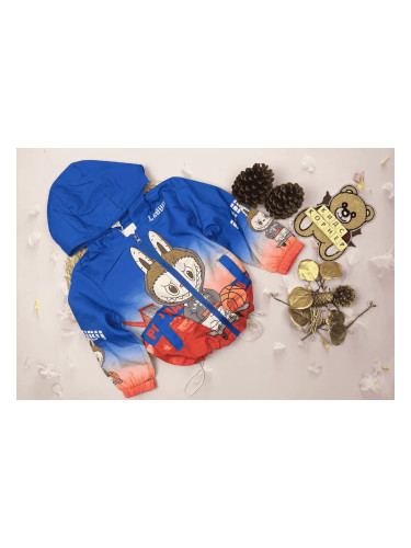 Детско непромокаемо яке за момче с качулка LABUBU в синьо