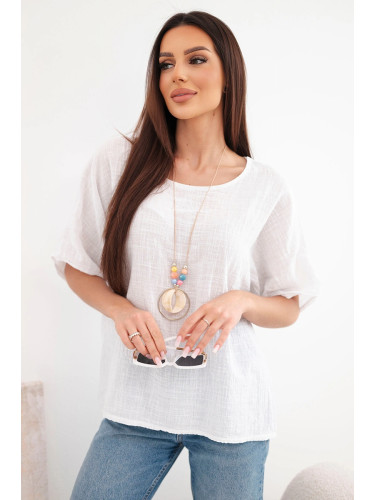 Дамска памучна блуза с овърсайз размер Kesi Włoski, бяла