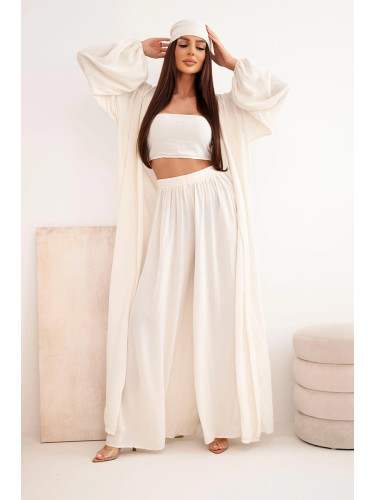 Дамски бохо комплект от 4 части от вискоза Kesi, светло бежов