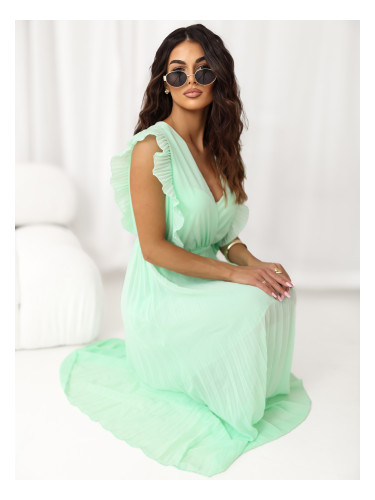 Ментова разкроена рокля без ръкави