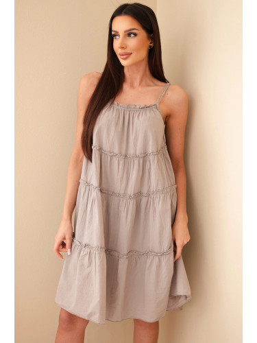 Дамска рокля без презрамки с волани